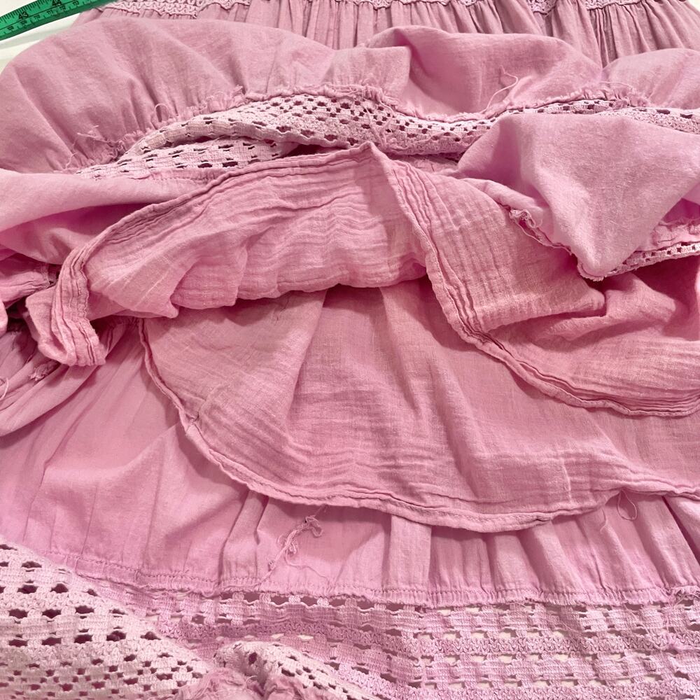Crochet Tiered Maxi Dress Womens L Pink Purple Cottage Boho Romantic Cotton - Picture 13 of 15